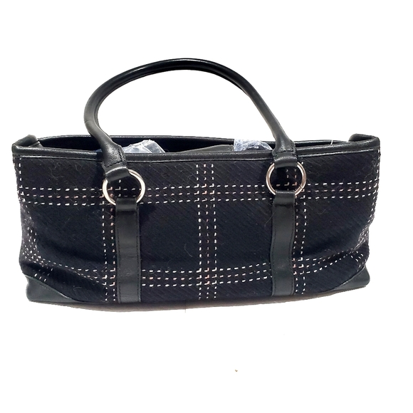 Ann Taylor LOFT Black Baguette Double Handle Bag Shoulder Bag Purse Handbag EUC - Picture 2 of 13